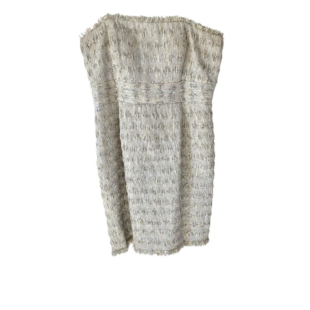 Theia Textured Silver Iridescent Strapless Metallic Dress Strapless size 14